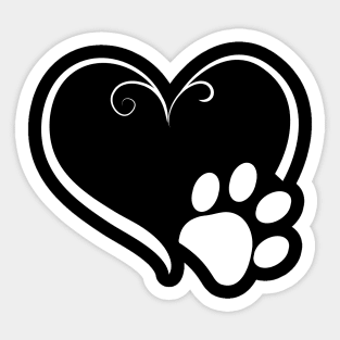 Dog paw prints with heart white Sticker